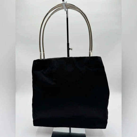 Prada - Authentic - Black Canvas & Leather Shoulder Bag with Metal Handles - Picture 1 of 16